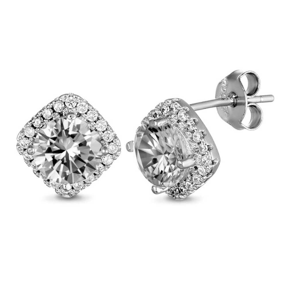 White Sapphire Cushion Cut Earrings Lab Created